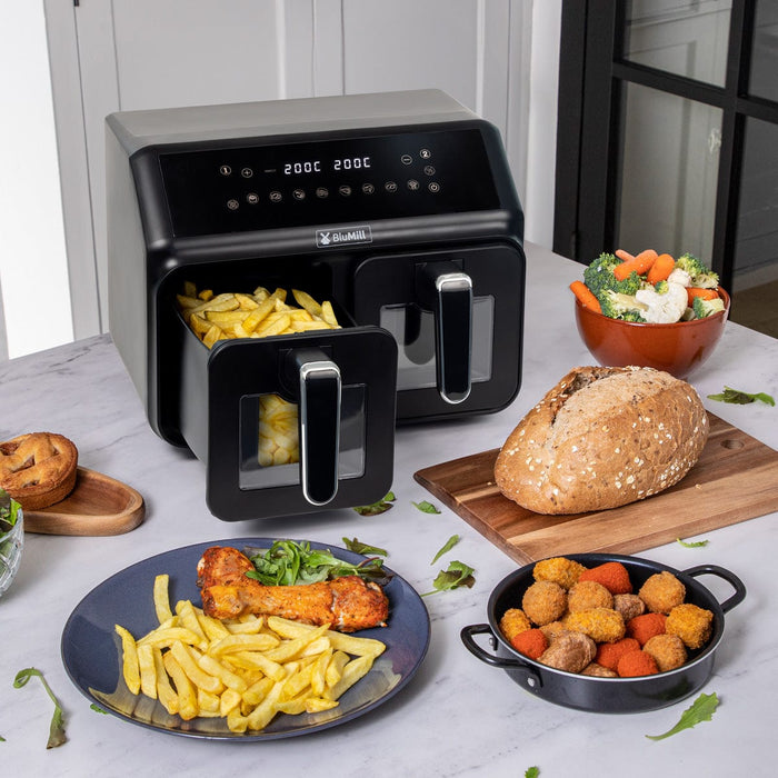 Heteluchtfriteuse, XXL, dubbele airfryer, 1750 W, 7,6 l, 2 x 3,8 l kamer, 12 programma's, digitale heteluchtfriteuse zonder vet, olie, dubbele luchtfriteuse, Air friteuse, power zwart Heteluchtfriteuse, XXL, dubbele airfryer, 1750 W, 7,6 l, 2 x 3,8 l kamer, 12 programma's, digitale heteluchtfriteuse zonder vet, olie, dubbele luchtfriteuse, Air friteuse, power zwart